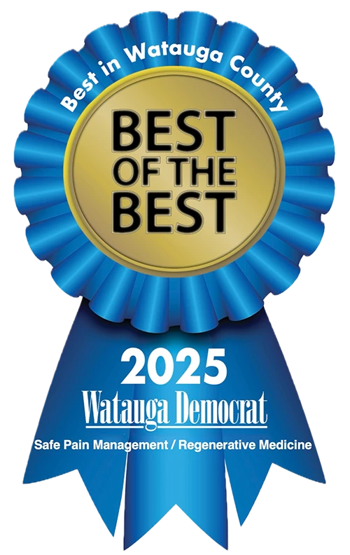 Best of Watauga County 2025 Ribbon A ribbon announcing that this clinic was named Best in Watauga County in 2025